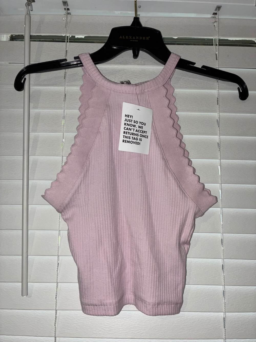 Miss Selfridge Pale Pink Ribbed Scallop-Edge Halter Tank